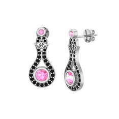 Lale Küpe - Pembe kuvars ve siyah zirkon 8 ayar beyaz altın küpe #1js0lyu