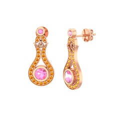Pembe kuvars ve sitrin 14 ayar rose altın küpe