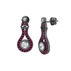 Swarovski ve rodolit garnet 925 ayar siyah rodyum kaplama gümüş küpe
