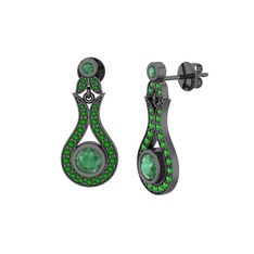 Lale Küpe - Kök zümrüt ve yeşil kuvars 925 ayar siyah rodyum kaplama gümüş küpe #1lhpxfv