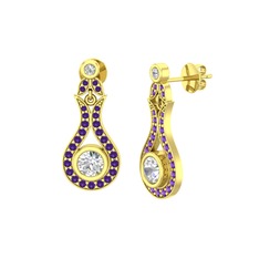 Swarovski ve ametist 18 ayar altın küpe