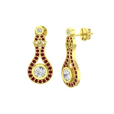 Lale Küpe - Beyaz zirkon ve kök yakut 18 ayar altın küpe #1mcd7o6