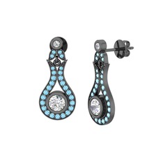 Lale Küpe - Swarovski ve akuamarin 925 ayar siyah rodyum kaplama gümüş küpe #1mesf9d