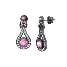 Lale Küpe - Pembe kuvars ve beyaz zirkon 925 ayar siyah rodyum kaplama gümüş küpe #1ngmw8