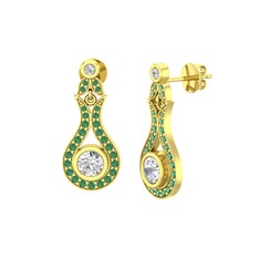 Lale Küpe - Beyaz zirkon ve kök zümrüt 14 ayar altın küpe #1nq5u45