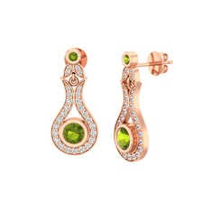 Peridot ve swarovski 8 ayar rose altın küpe