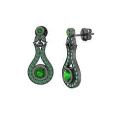 Lale Küpe - Yeşil kuvars ve kök zümrüt 925 ayar siyah rodyum kaplama gümüş küpe #1nyyt4a