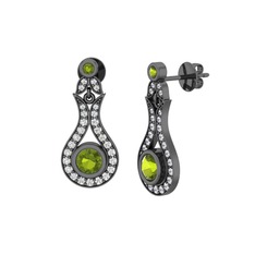 Lale Küpe - Peridot ve beyaz zirkon 925 ayar siyah rodyum kaplama gümüş küpe #1ol8jwg