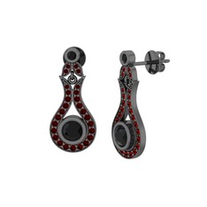 Lale Küpe - Siyah zirkon ve garnet 925 ayar siyah rodyum kaplama gümüş küpe #1oren6p