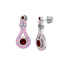 Lale Küpe - Garnet ve pembe kuvars 18 ayar beyaz altın küpe #1osu6ug