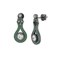 Lale Küpe - Beyaz zirkon ve kök zümrüt 925 ayar siyah rodyum kaplama gümüş küpe #1pv0lum