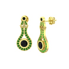 Lale Küpe - Siyah zirkon ve yeşil kuvars 14 ayar altın küpe #1qdh7i9