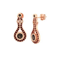 Dumanlı kuvars ve garnet 8 ayar rose altın küpe