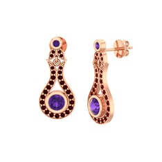 Ametist ve garnet 925 ayar rose altın kaplama gümüş küpe