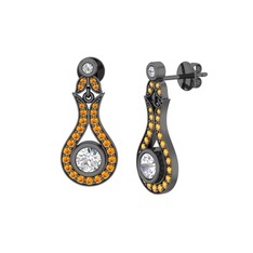 Lale Küpe - Swarovski ve sitrin 925 ayar siyah rodyum kaplama gümüş küpe #1s46r1n