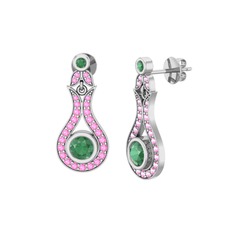 Kök zümrüt ve pembe kuvars 925 ayar gümüş küpe