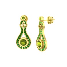 Lale Küpe - Peridot ve yeşil kuvars 8 ayar altın küpe #1tfinsb