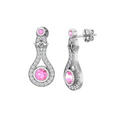 Lale Küpe - Pembe kuvars ve beyaz zirkon 8 ayar beyaz altın küpe #1th8rt0