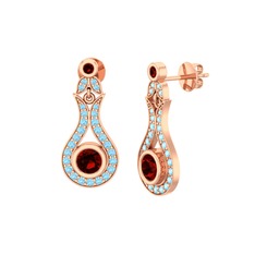 Garnet ve akuamarin 14 ayar rose altın küpe