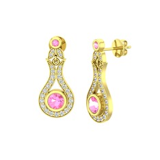 Pembe kuvars ve beyaz zirkon 925 ayar altın kaplama gümüş küpe