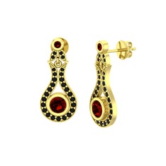 Garnet ve siyah zirkon 18 ayar altın küpe
