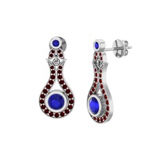 Lab safir ve garnet 14 ayar beyaz altın küpe