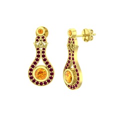 Lale Küpe - Sitrin ve rodolit garnet 14 ayar altın küpe #1vpq2bf