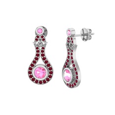 Lale Küpe - Pembe kuvars ve kök yakut 18 ayar beyaz altın küpe #1vsbuym