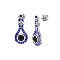 Siyah zirkon ve lab safir 8 ayar beyaz altın küpe