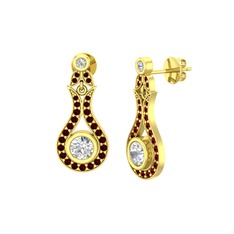 Beyaz zirkon ve garnet 18 ayar altın küpe