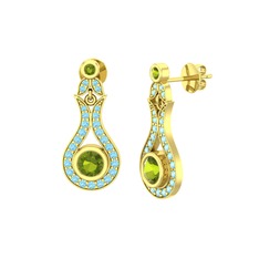 Peridot ve akuamarin 8 ayar altın küpe