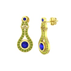 Lab safir ve peridot 14 ayar altın küpe