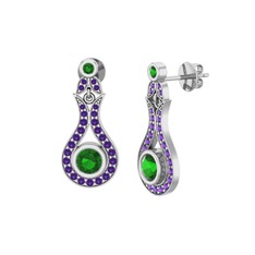 Lale Küpe - Yeşil kuvars ve ametist 14 ayar beyaz altın küpe #1yurvzd