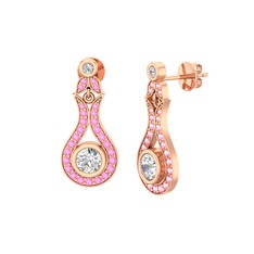 Beyaz zirkon ve pembe kuvars 8 ayar rose altın küpe