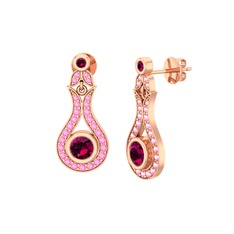 Rodolit garnet ve pembe kuvars 8 ayar rose altın küpe
