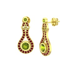 Lale Küpe - Peridot ve kök yakut 14 ayar altın küpe #30hcls