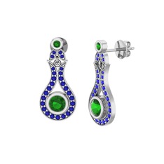 Lale Küpe - Yeşil kuvars ve lab safir 18 ayar beyaz altın küpe #32il45