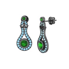 Lale Küpe - Yeşil kuvars ve akuamarin 925 ayar siyah rodyum kaplama gümüş küpe #3hyzqs