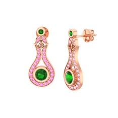 Yeşil kuvars ve pembe kuvars 8 ayar rose altın küpe