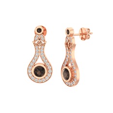 Dumanlı kuvars ve swarovski 925 ayar rose altın kaplama gümüş küpe