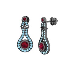 Lale Küpe - Kök yakut ve akuamarin 925 ayar siyah rodyum kaplama gümüş küpe #4bx29v