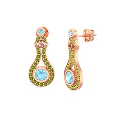 Akuamarin ve peridot 18 ayar rose altın küpe