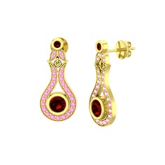 Garnet ve pembe kuvars 14 ayar altın küpe
