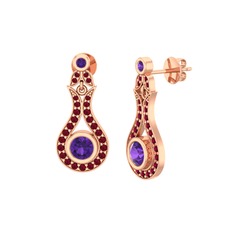 Ametist ve kök yakut 925 ayar rose altın kaplama gümüş küpe