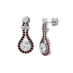 Lale Küpe - Beyaz zirkon ve garnet 14 ayar beyaz altın küpe #5njlhr