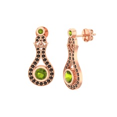 Lale Küpe - Peridot ve dumanlı kuvars 8 ayar rose altın küpe #5ot5lc