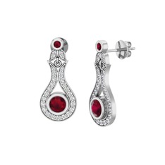 Kök yakut ve swarovski 14 ayar beyaz altın küpe