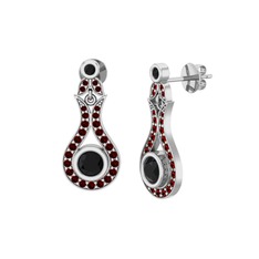 Lale Küpe - Siyah zirkon ve garnet 18 ayar beyaz altın küpe #6uogt3