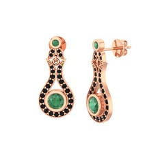 Lale Küpe - Kök zümrüt ve siyah zirkon 18 ayar rose altın küpe #71kgcd