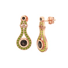 Dumanlı kuvars ve peridot 18 ayar rose altın küpe